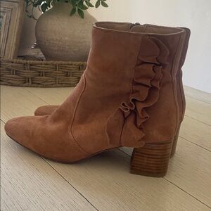 Anthropologie Ruffled Brown Ankle Boots